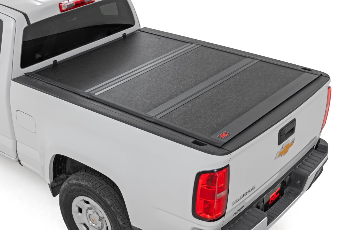 GMC Canyon Hard Low Profile Bed Cover - Rear - Rough Country - Tri-Fold - '15-'24 GMC Canyon Hard Low Profile Bed Cover - Rear - Rough Country - Tri-Fold - '15-'24